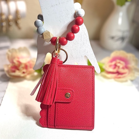 Wristlet Card Wallet Bracelet in Red - Picture 2 of 6